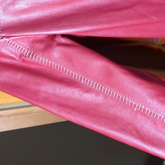 ELENA by FERME* red leather trench button front 2pkt white accent stitching sz M - Picture 5 of 17